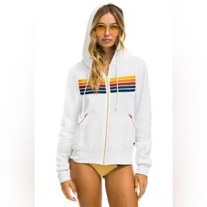 Aviator Nation 5 STRIPE ZIP HOODIE W/ ZIP POCKETS - WHITE